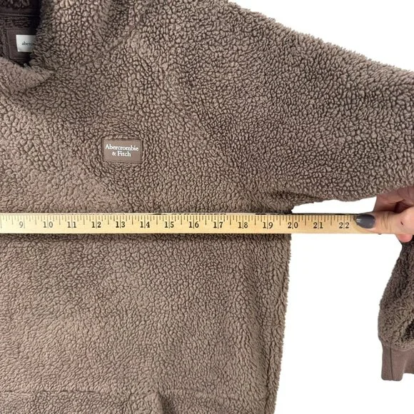 Abercrombie Kids Sherpa Hoodie Jacket Brown Size 15/16 With Kangaroo Pocket Hood - Picture 5 of 7